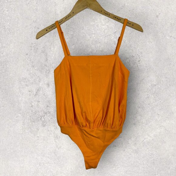NWT Free People Marissa Bodysuit Tangerine Size XS Orange Square Neck Thong New - Picture 4 of 14